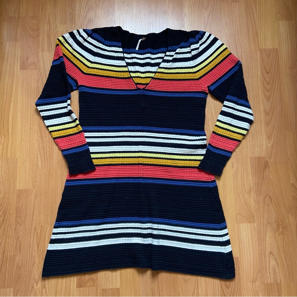 Free People Women’s Striped V Neck Waffle Knit Dress Size Large
